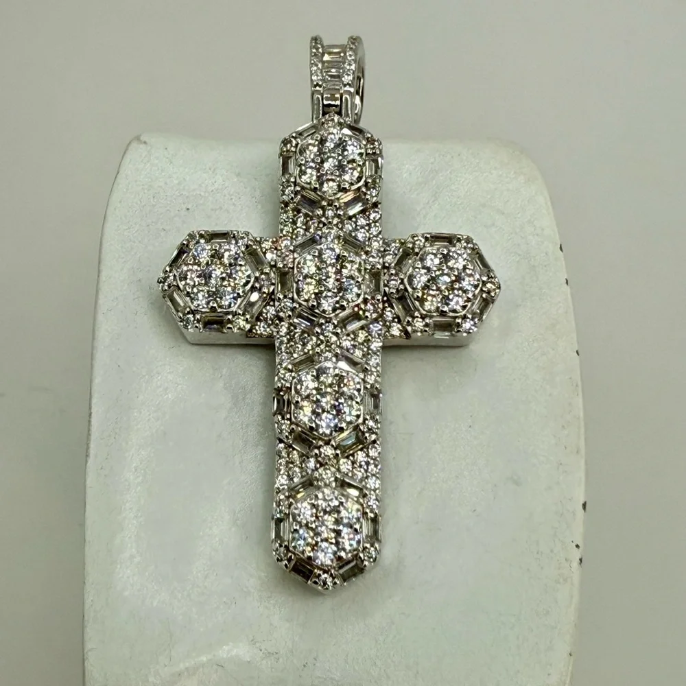 Sterling Silver CZ Cross Pendant – 3” Statement Design
